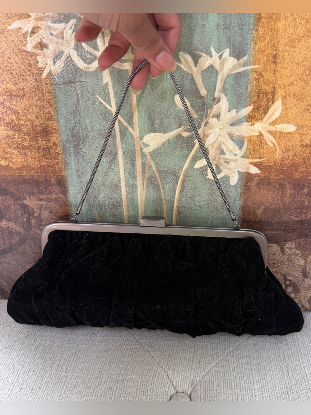 Mary Kay Black Velvet Evening Clutch with Silver Frame NWOT